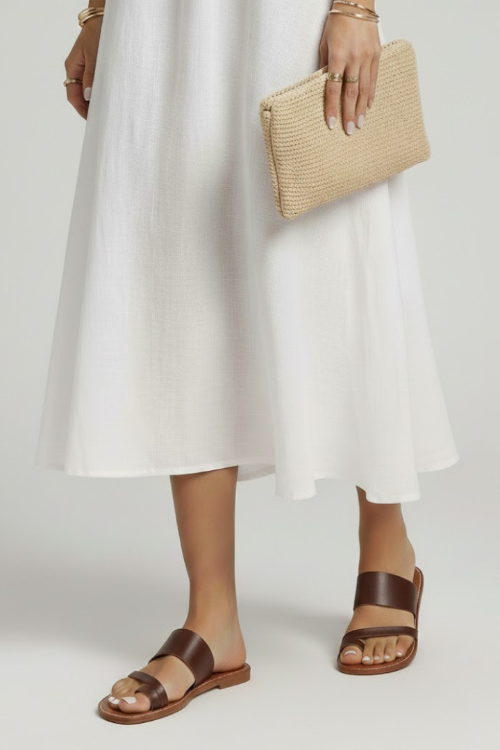 Astrid | Women’s Slip-On Sandals with Buckle Strap - Soft Beige Leather