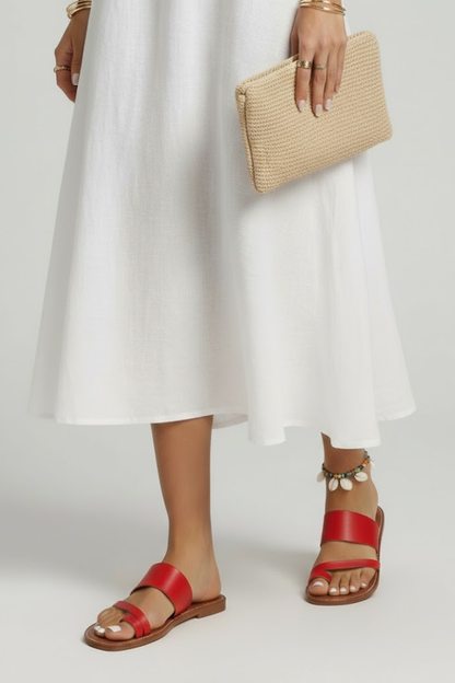 Astrid | Women’s Slip-On Sandals with Buckle Strap - Soft Beige Leather