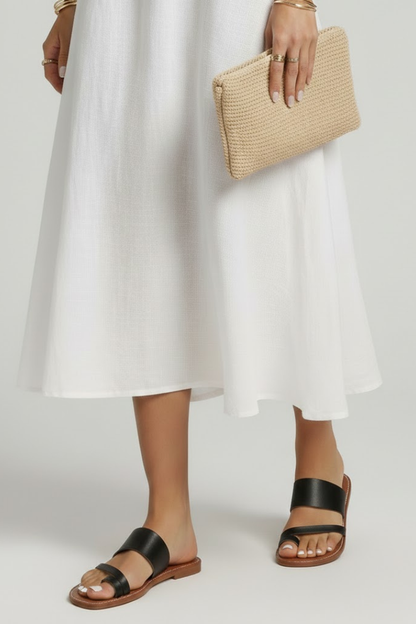Astrid | Women’s Slip-On Sandals with Buckle Strap - Soft Beige Leather