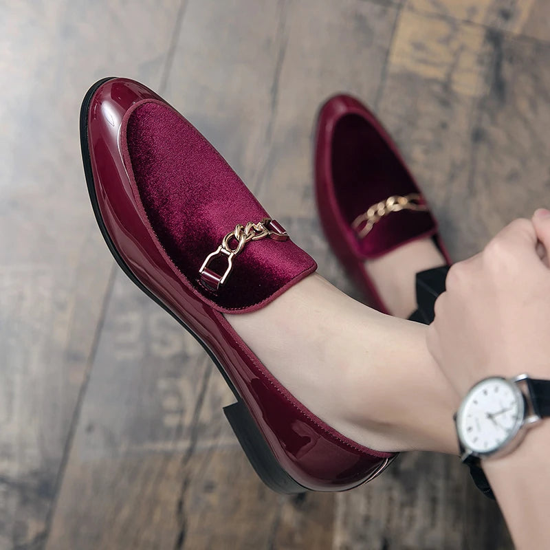 Adeline | Women's Orthopedic Chain Detail Burgundy Velvet Slip On Loafers