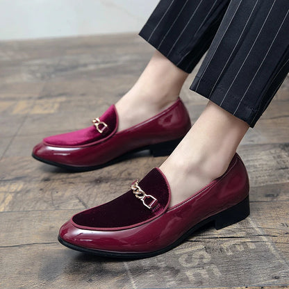 Women's Orthopedic Chain Detail Slip On Loafers in Burgundy Velvet
