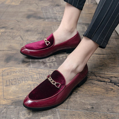 Adeline | Women's Orthopedic Chain Detail Burgundy Velvet Slip On Loafers