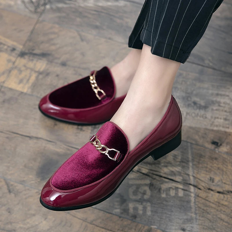 Women's Orthopedic Chain Detail Slip On Loafers in Burgundy Velvet
