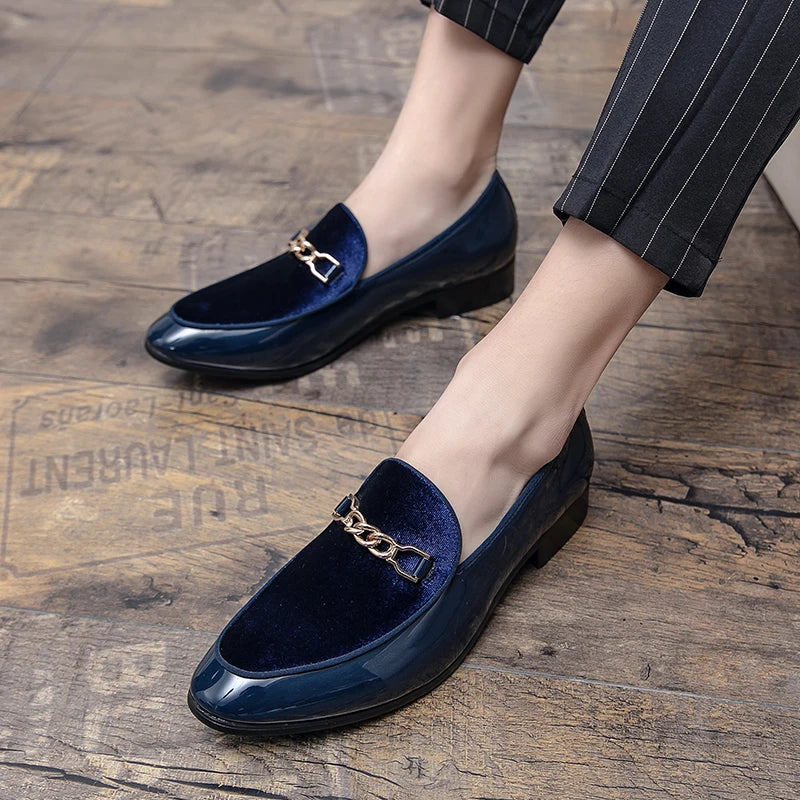 Women's Orthopedic Chain Detail Slip On Loafers in Burgundy Velvet