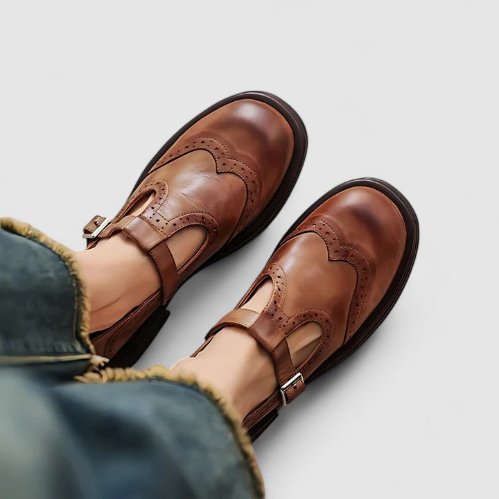 Brown Leather Classic Mary Jane Shoes