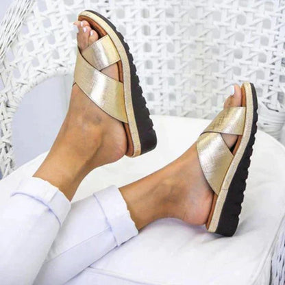 Astrid | Women Summer Orthopedic Style Silver Crisscross Sandals