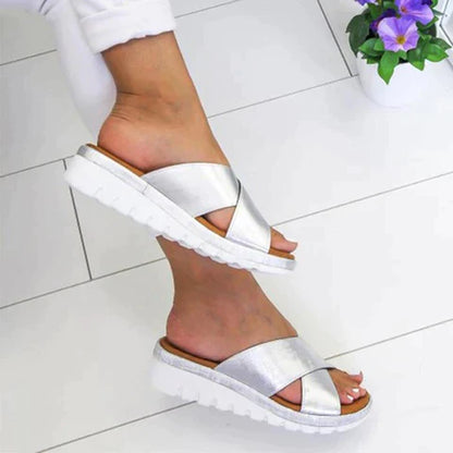 Astrid | Women Summer Orthopedic Style Silver Crisscross Sandals
