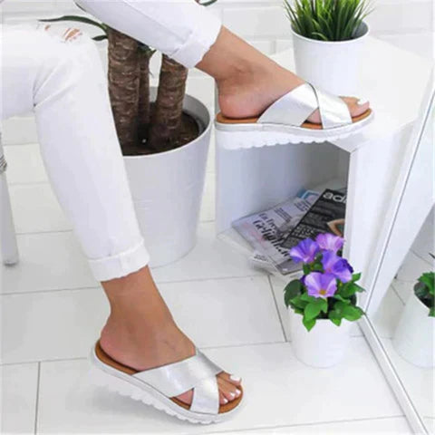 Astrid | Women Summer Orthopedic Style Silver Crisscross Sandals
