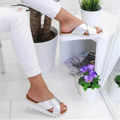 Astrid | Women Summer Orthopedic Style Silver Crisscross Sandals
