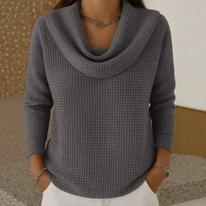 Astrid | Astrid - Warm Blue Waffle Knit Sweater With Elegant Cowl Neck