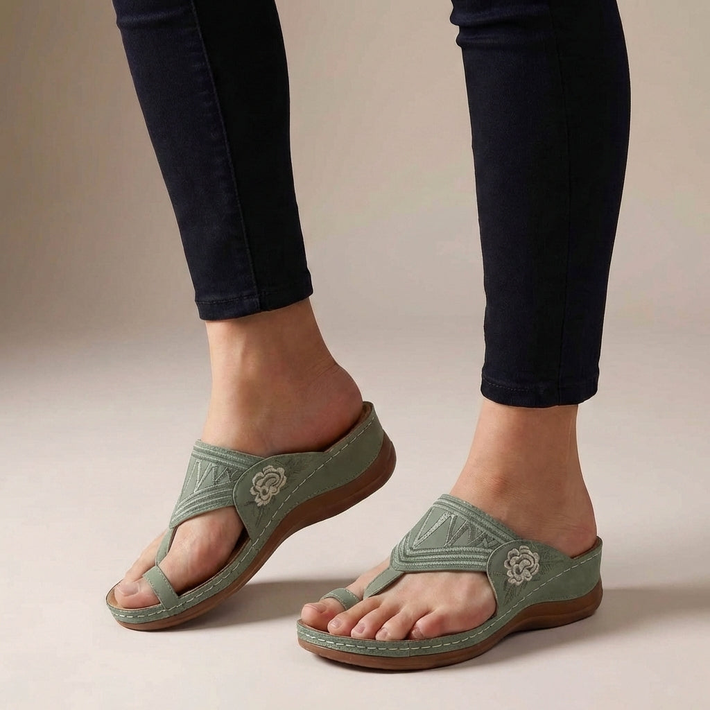 Adeline | Women's Orthopedic Floral Embroidered Brown Wedge Sandals