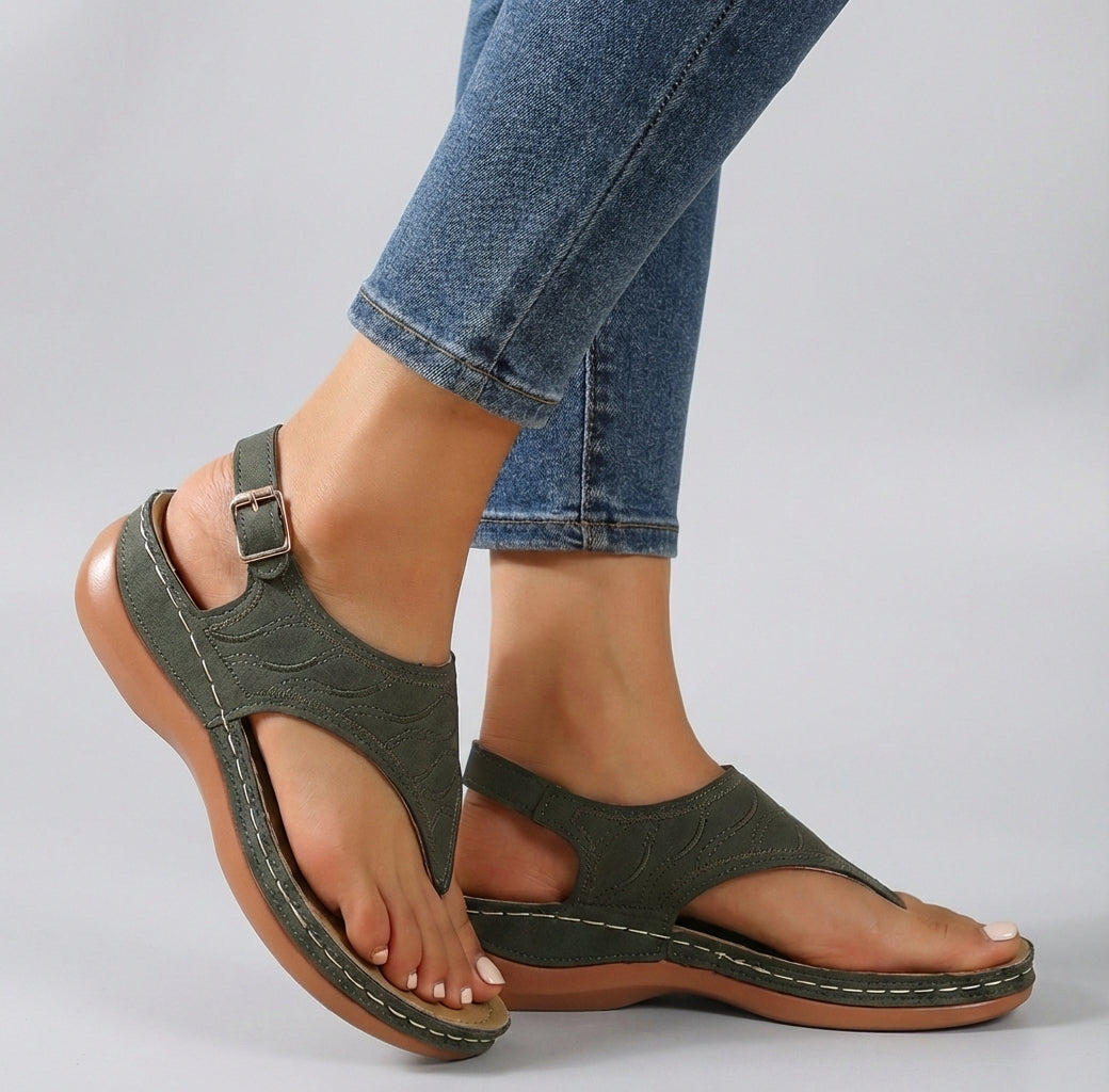 Eveline | Tan Suede Women's Comfort Fit Ankle Strap Wedge Sandals