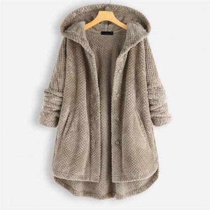 Astrid | Black Ribbed Cosy Hooded Coat