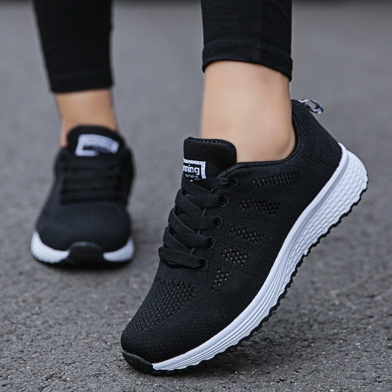 Evelia | Women's Lace Up Casual White Walking Sneakers