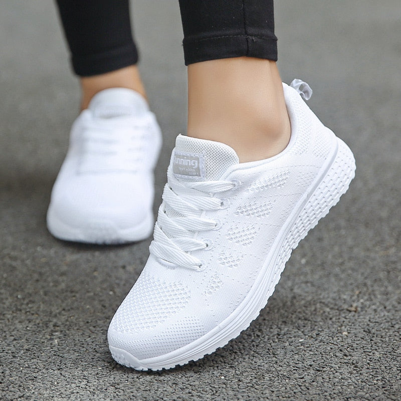 Evelia | Women's Lace Up Casual White Walking Sneakers