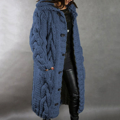 Calista | Elegant Cosy Blue Cable Knit Coat With Tummy Coverage