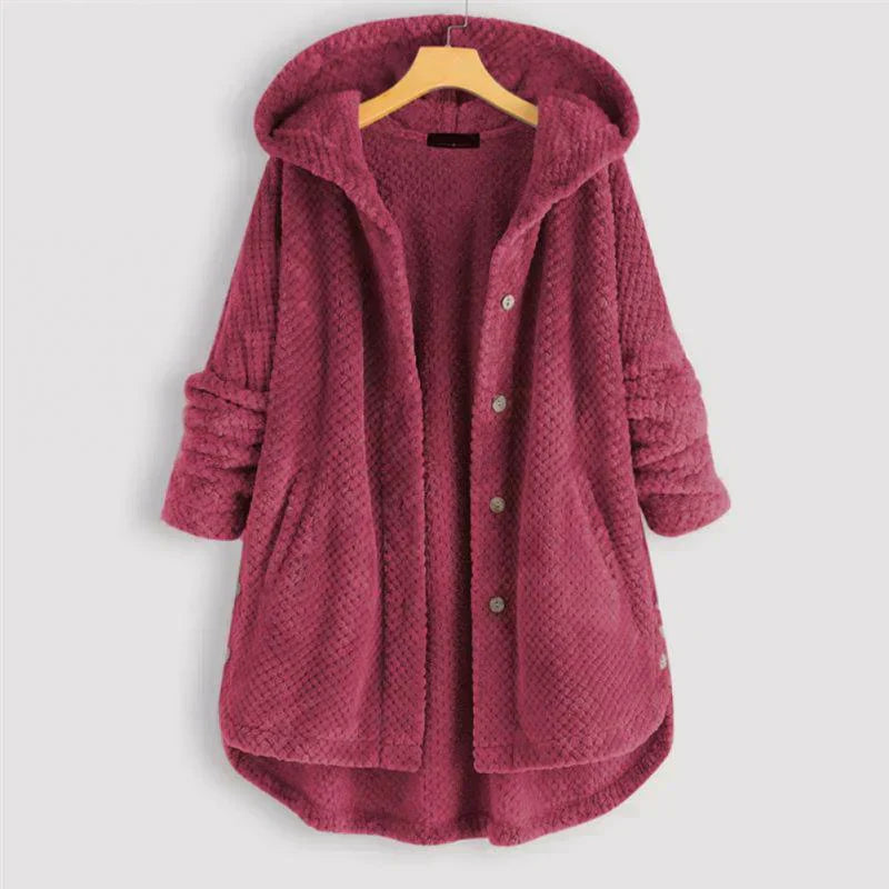 Astrid | Black Ribbed Cosy Hooded Coat