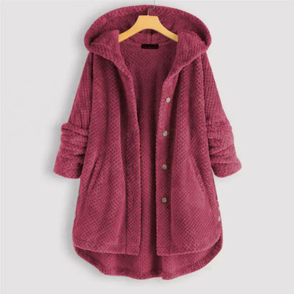 Astrid | Black Ribbed Cosy Hooded Coat