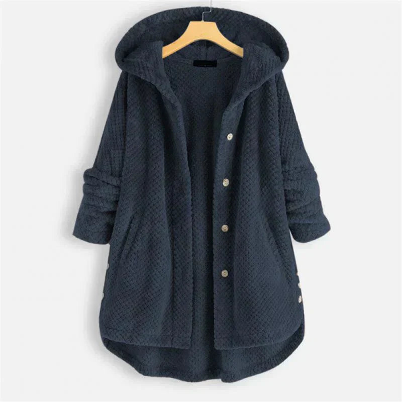 Astrid | Black Ribbed Cosy Hooded Coat