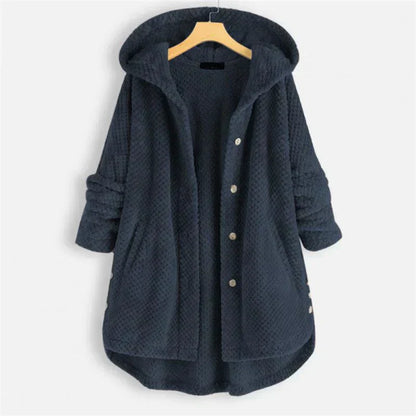 Astrid | Black Ribbed Cosy Hooded Coat