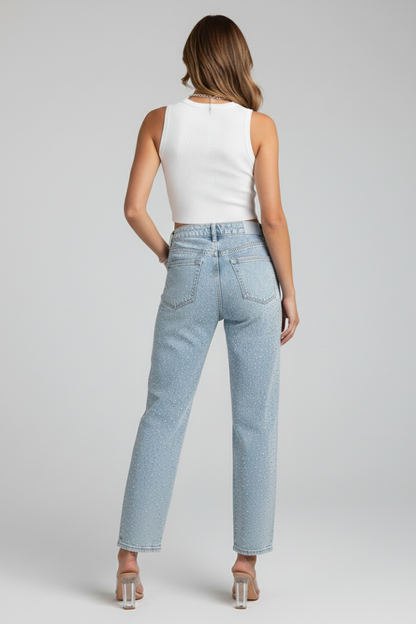 Women’s High-Waist Light Blue Shimmer Straight-Leg Jeans
