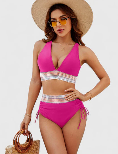 Calista | Women’s High-Waisted Pink Bikini Swimsuit Set