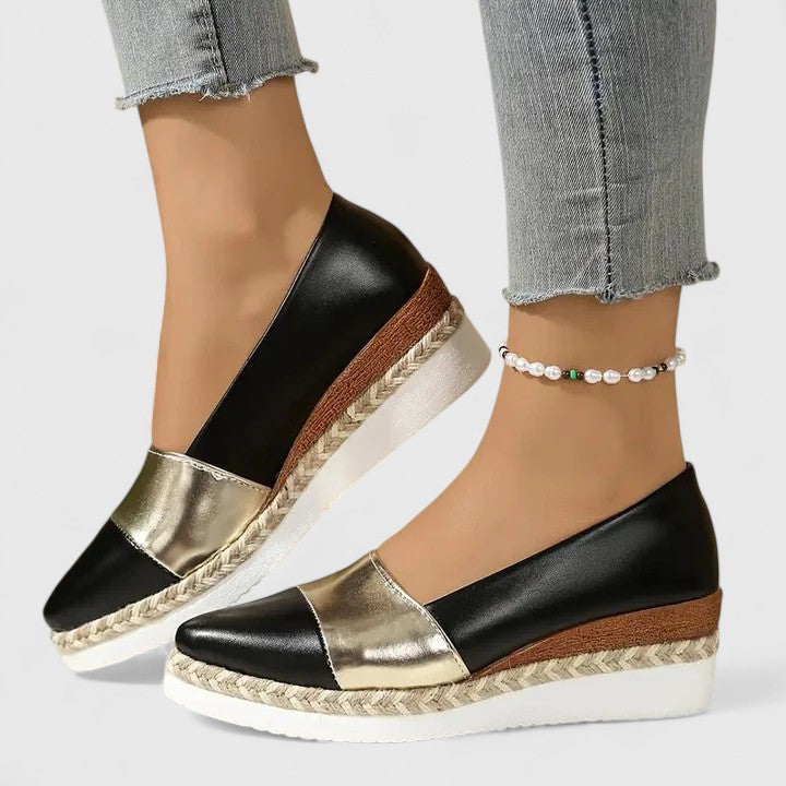 Alethea | Luxury Gold & Black Espadrille Orthopedic Shoes