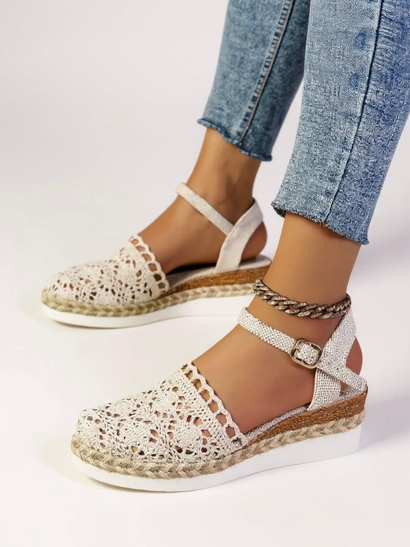 Calista | Women's Tan Boho Wedge Espadrilles Ankle Strap Shoes
