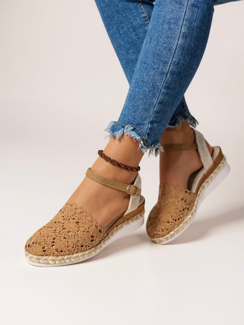 Calista | Women's Tan Boho Wedge Espadrilles Ankle Strap Shoes