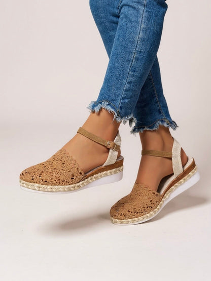 Calista | Women's Tan Boho Wedge Espadrilles Ankle Strap Shoes