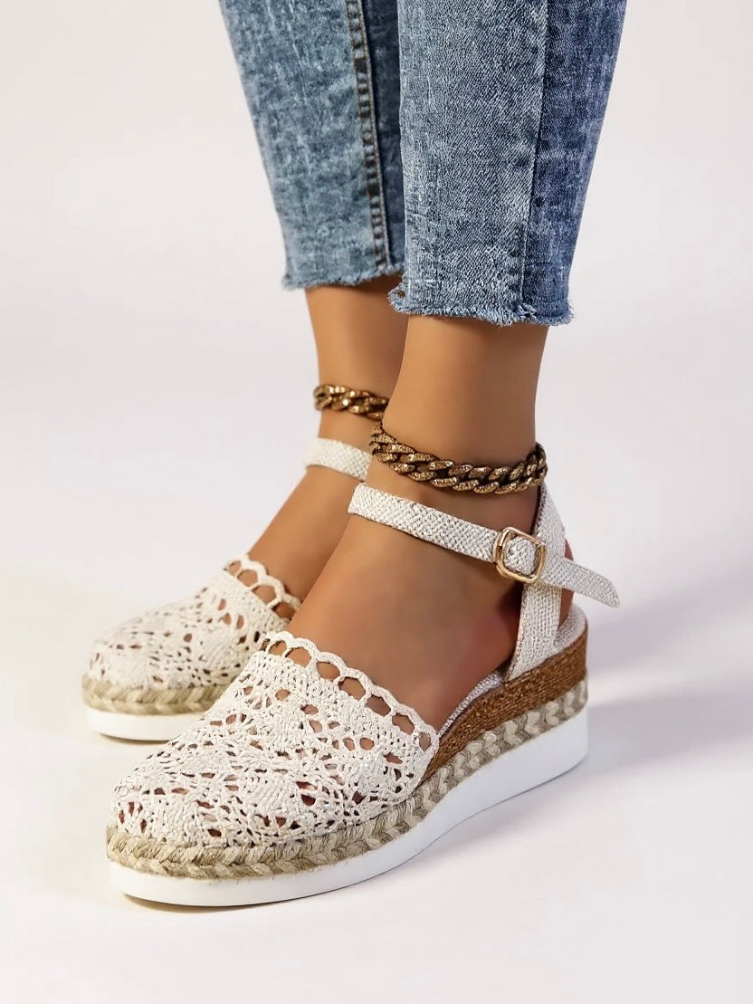 Calista | Women's Tan Boho Wedge Espadrilles Ankle Strap Shoes