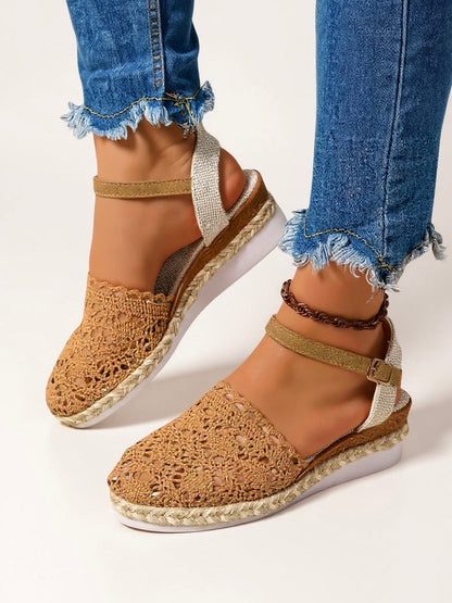 Calista | Women's Tan Boho Wedge Espadrilles Ankle Strap Shoes