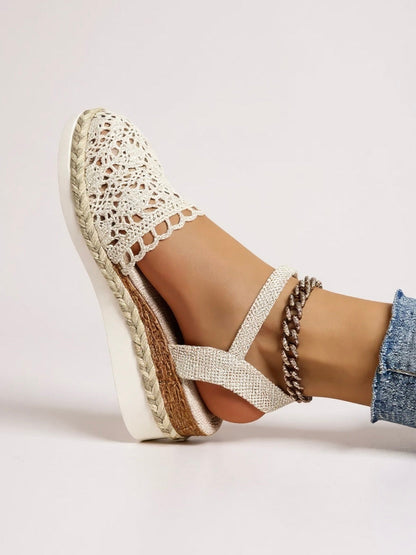 Calista | Women's Tan Boho Wedge Espadrilles Ankle Strap Shoes