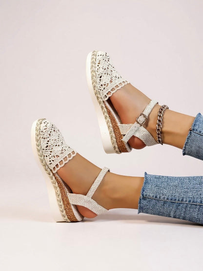 Calista | Women's Tan Boho Wedge Espadrilles Ankle Strap Shoes