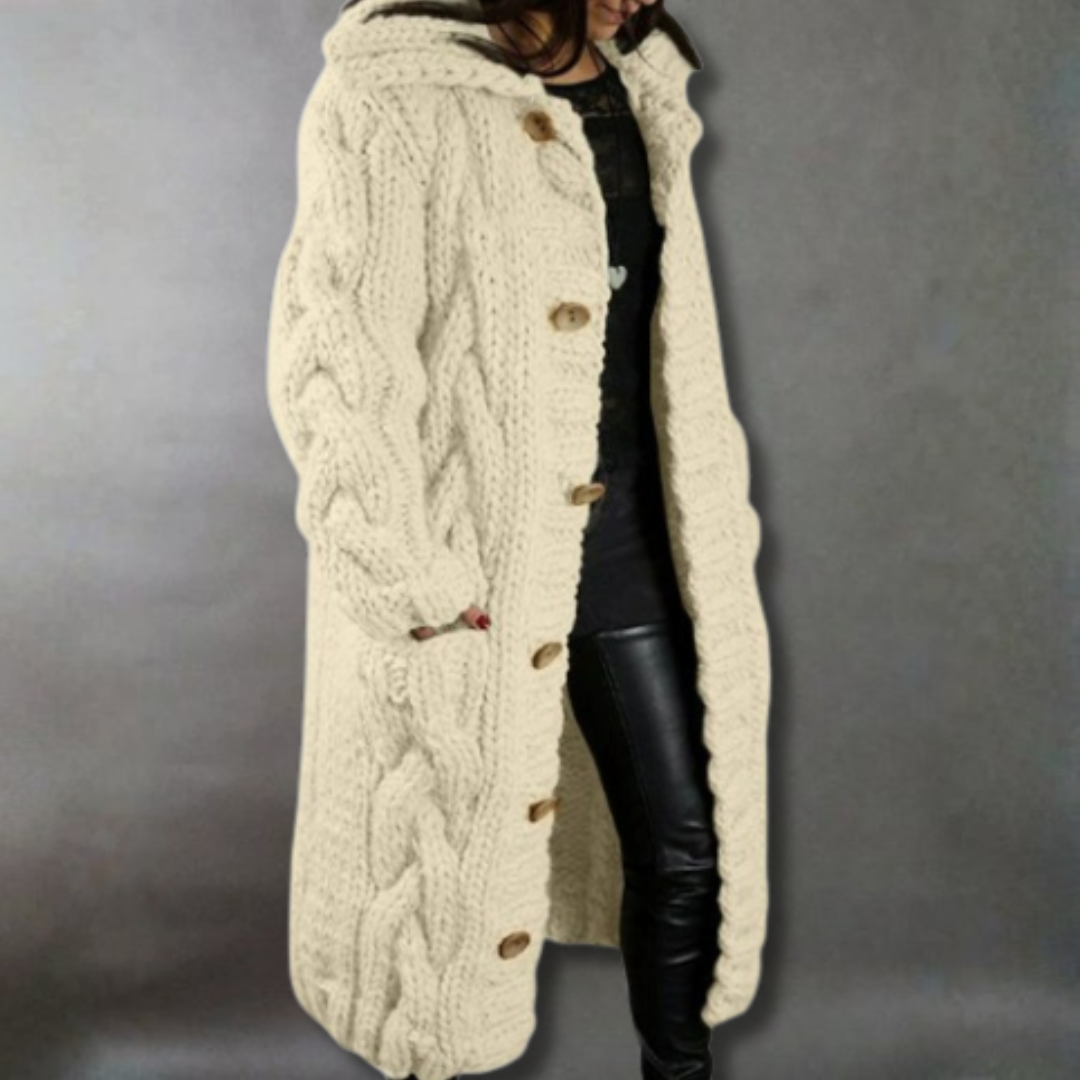 Alethea | Elegant Cosy Blue Cable Knit Coat With Tummy Coverage