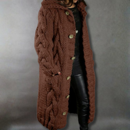 Alethea | Elegant Cosy Blue Cable Knit Coat With Tummy Coverage