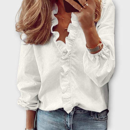Calista | Ruffled White Elegant Summer Blouse