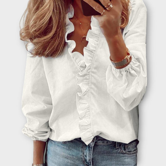 Calista | Ruffled White Elegant Summer Blouse