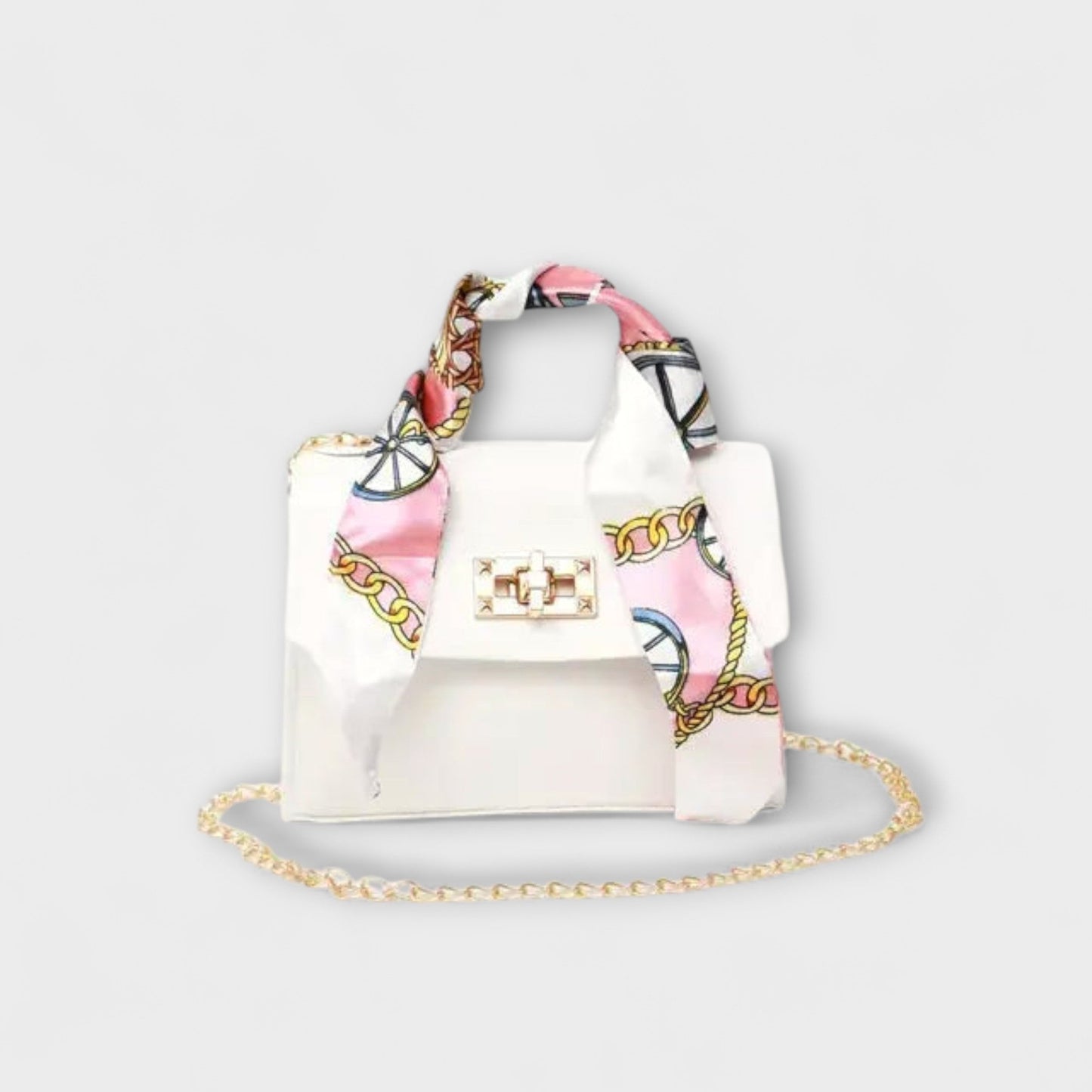 Astrid | Women’s Elegant Black Chain Handbag with Scarf Handle