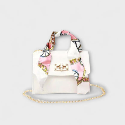 Astrid | Women’s Elegant Black Chain Handbag with Scarf Handle