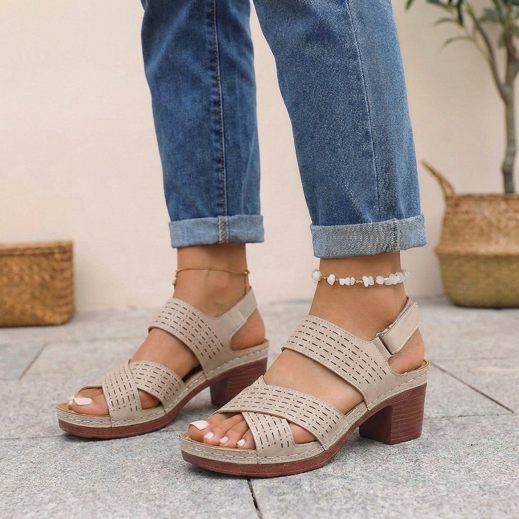 Astrid | Women’s Orthopedic Platform Heel Comfort Sandals - Blue Perforated Strap