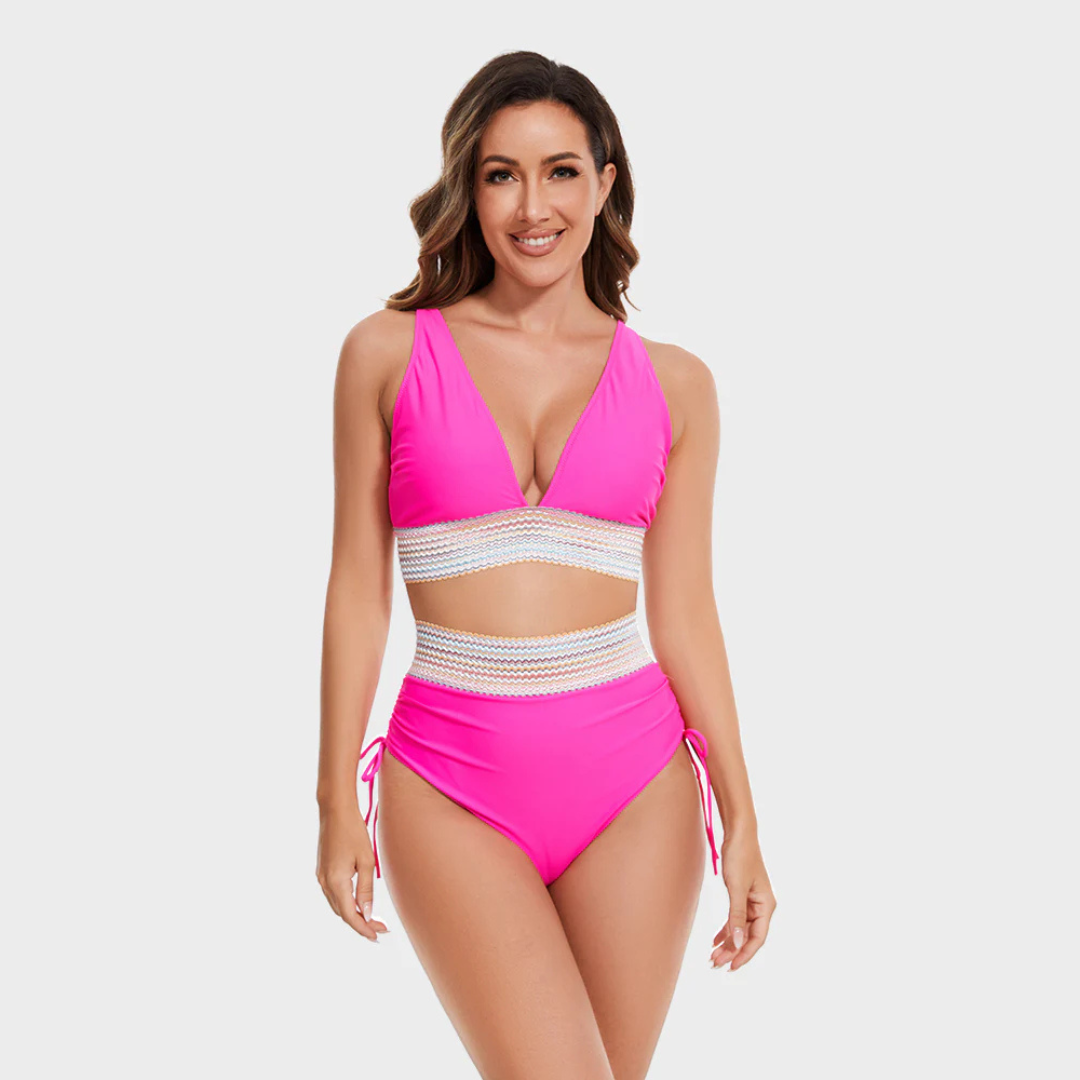 Calista | Women’s High-Waisted Pink Bikini Swimsuit Set