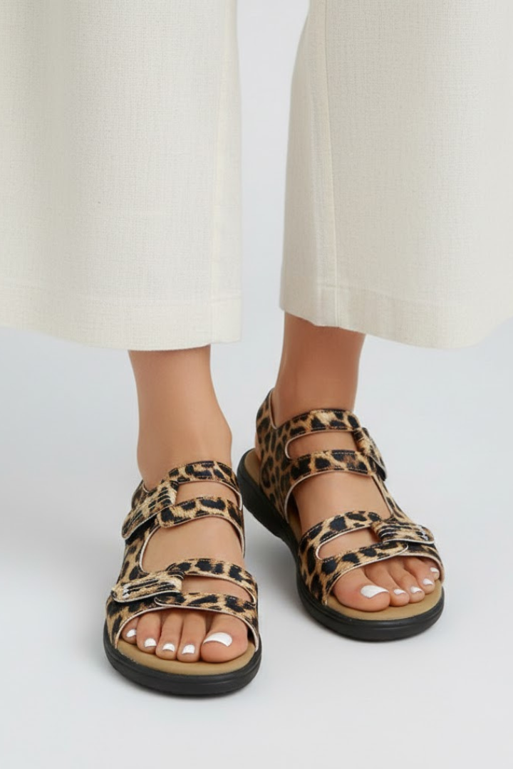 Astrid | Women’s Heeled Sandals Multi Strap Toe in Leopard Print