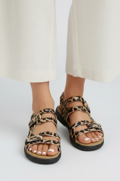 Astrid | Women’s Heeled Sandals Multi Strap Toe in Leopard Print