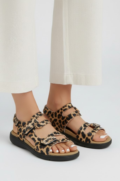 Astrid | Women’s Heeled Sandals Multi Strap Toe in Leopard Print