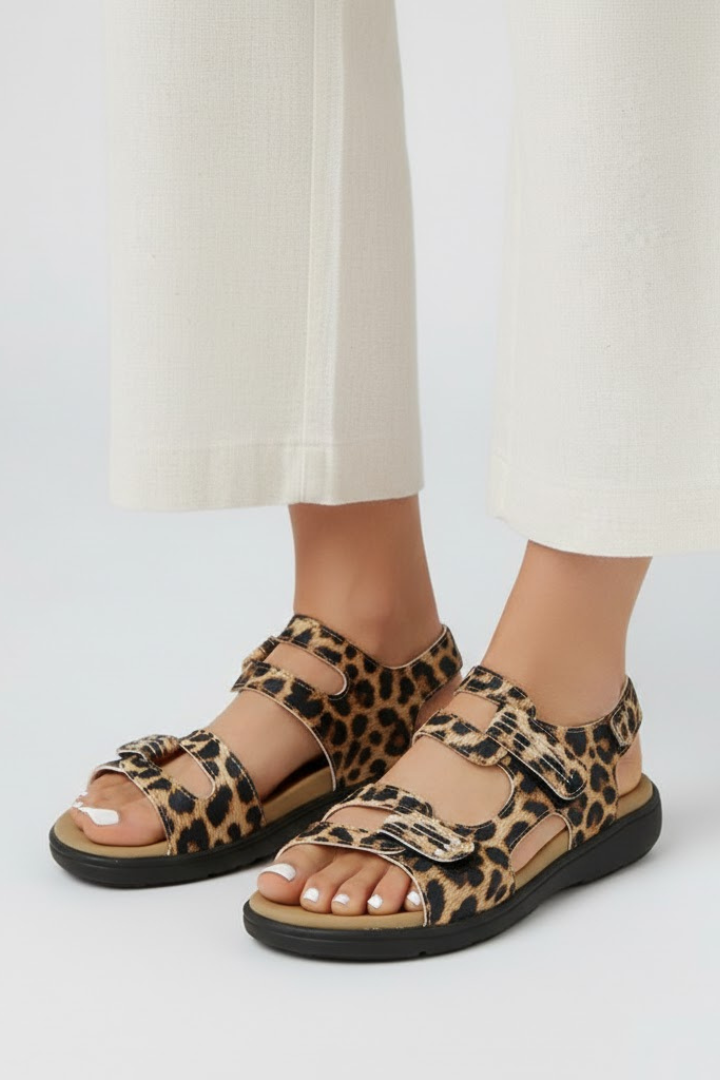Astrid | Women’s Heeled Sandals Multi Strap Toe in Leopard Print