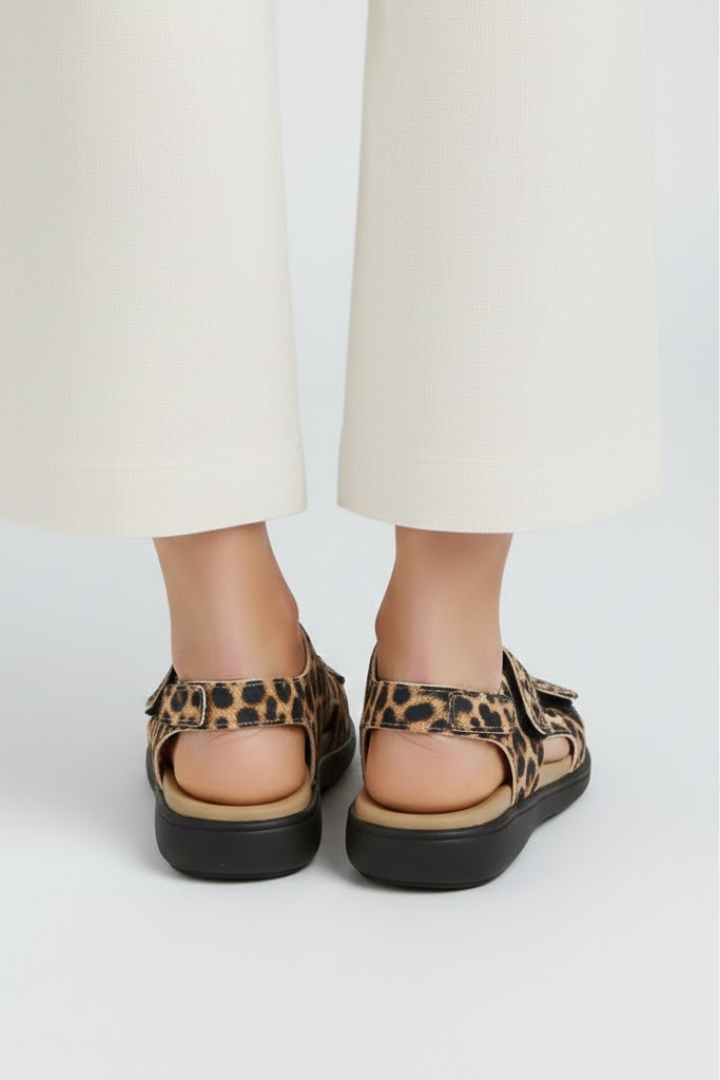 Astrid | Women’s Heeled Sandals Multi Strap Toe in Leopard Print
