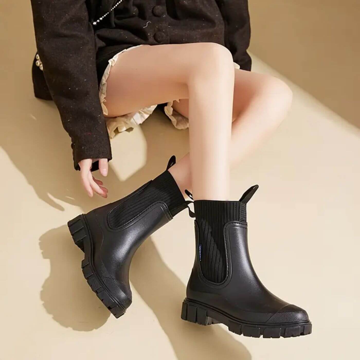 Calantha | Black Ribbed Elegant Boots