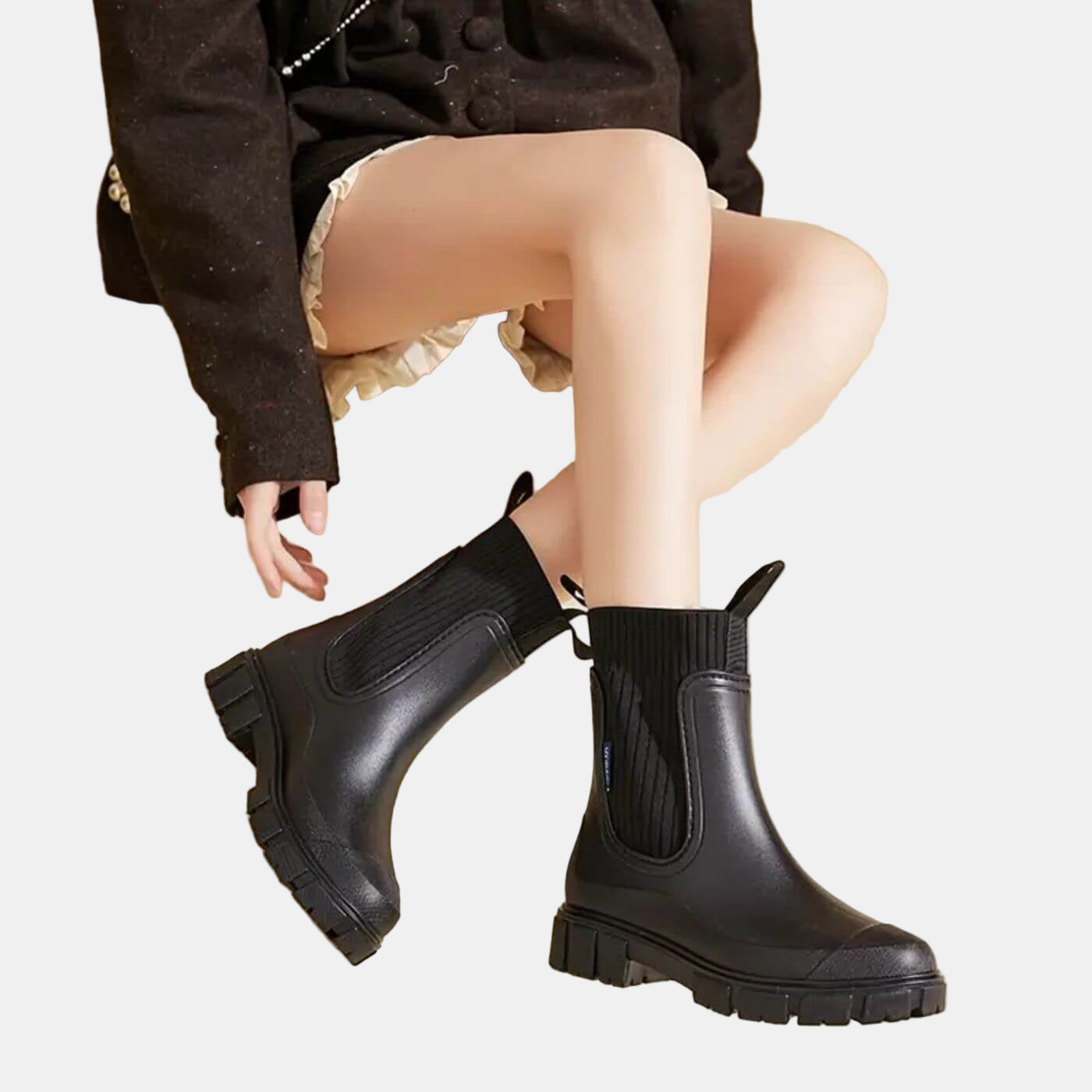 Aurora | Black Ribbed Orthopedic Boots