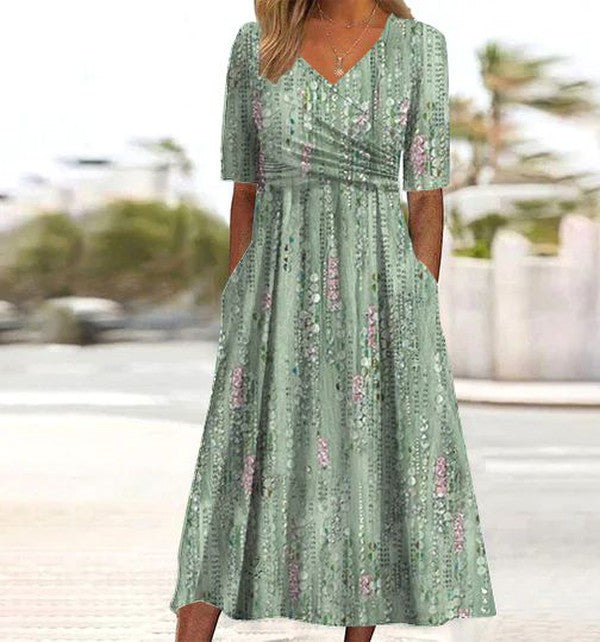 Calista | Women’s Boho Floral A Line Midi Dress in Mint Green